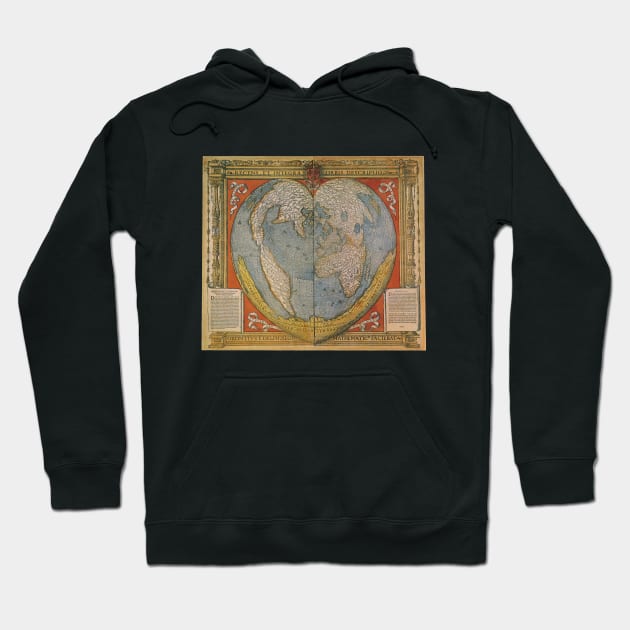 Antique Heart Shaped Map by Oronce Fine of the Dauphine, 1534 Hoodie by MasterpieceCafe